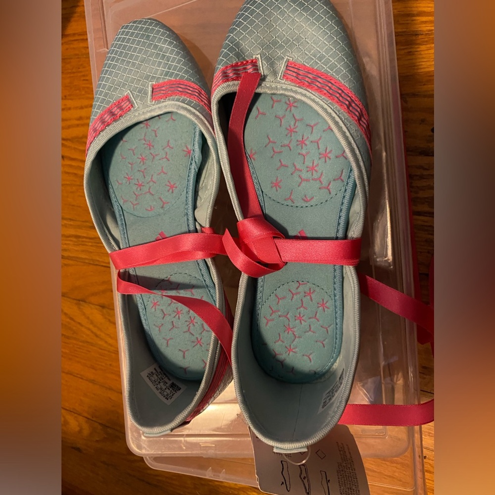 Adidas Amyrina Flat Ballet Yoga Pilate Shoes NEW Blue / Green and Pink